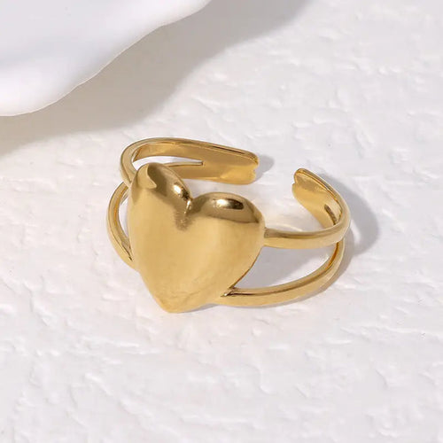 Anti Tarnish Solid Heart Shape Adjustable Ring