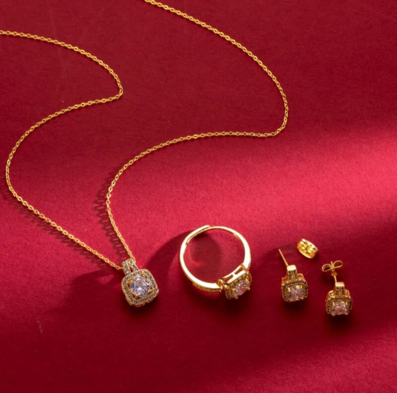 Crystal Zircon Earrings Necklace Ring Set