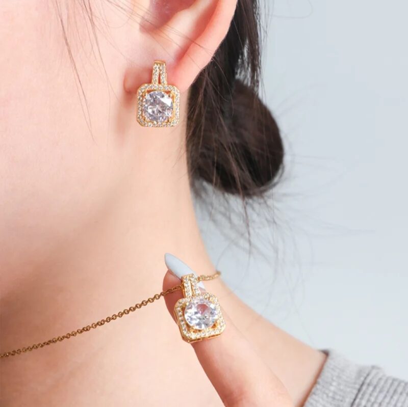 Crystal Zircon Earrings Necklace Ring Set