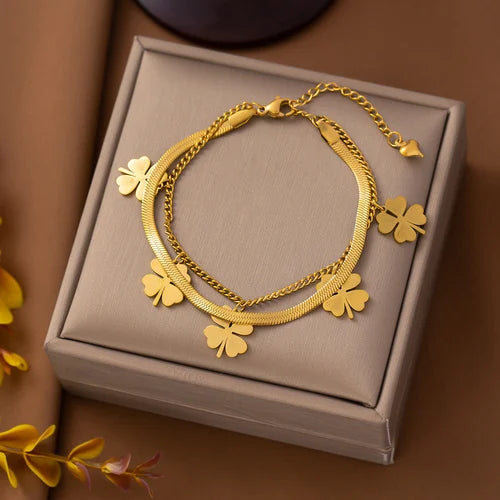 Four Leaf Clover Multi Layered Bracelet