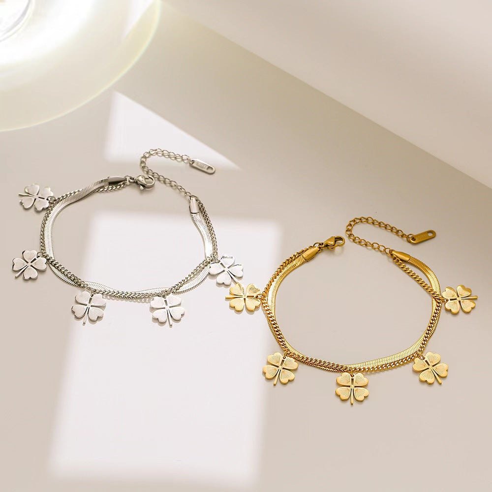 Four Leaf Clover Multi Layered Bracelet