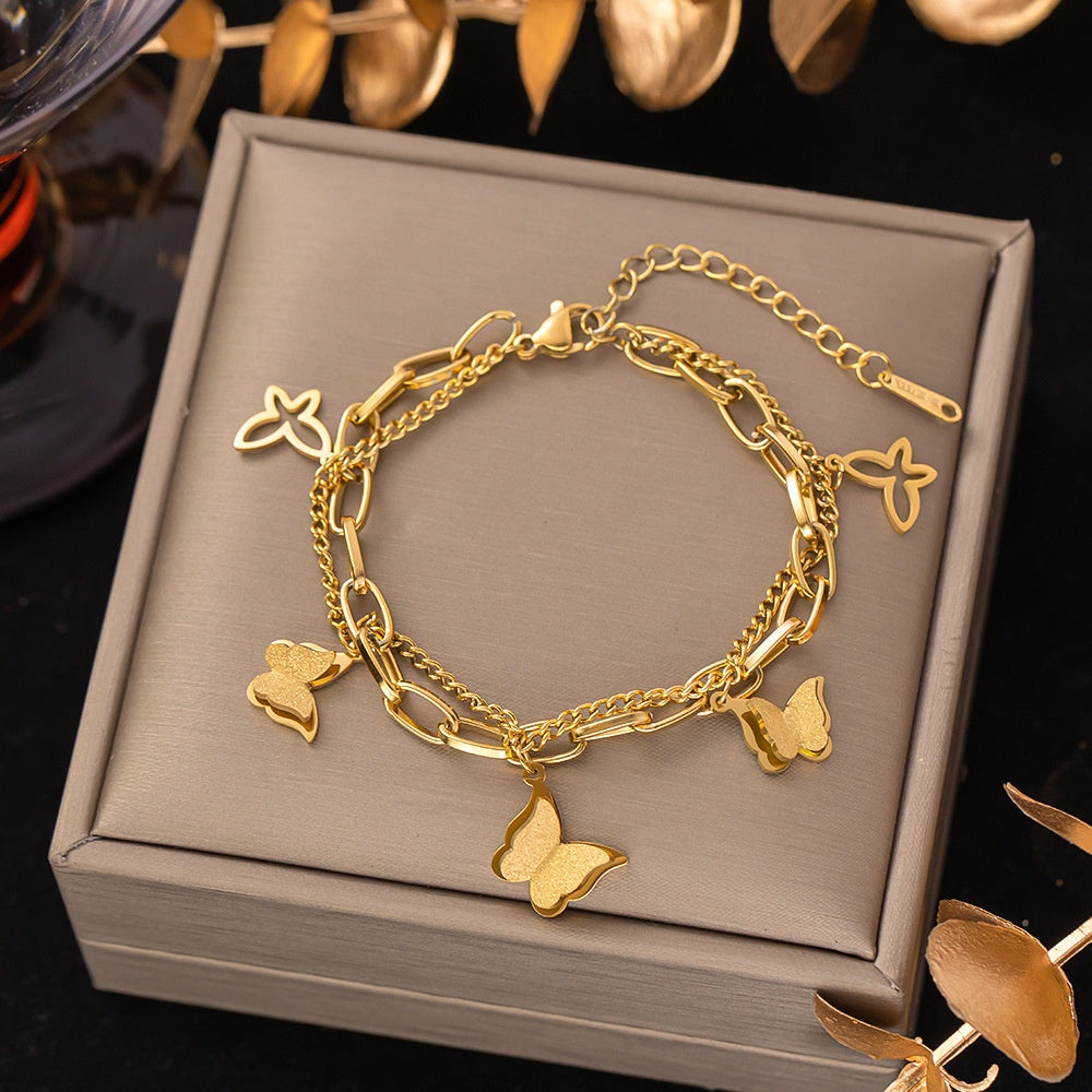 Butterfly Charm Dual Layer Chain Bracelet