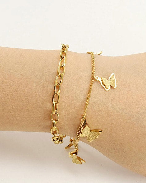 Butterfly Charm Dual Layer Chain Bracelet