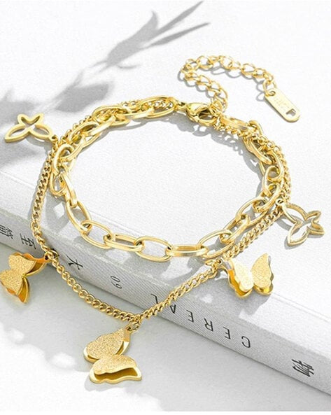 Butterfly Charm Dual Layer Chain Bracelet