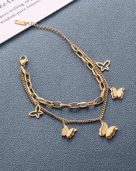 Butterfly Charm Dual Layer Chain Bracelet