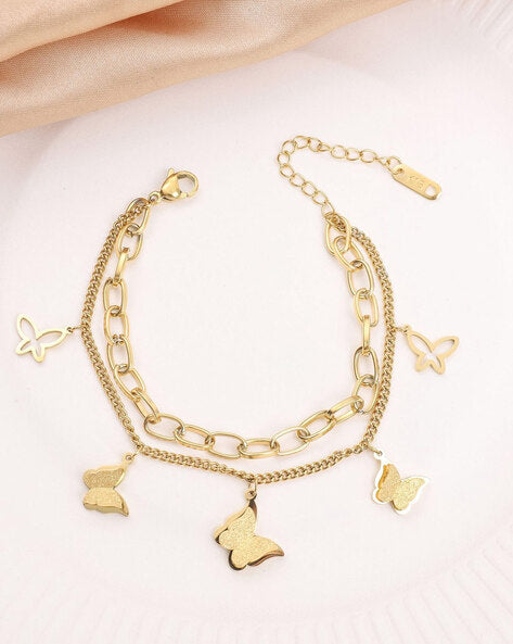 Butterfly Charm Dual Layer Chain Bracelet