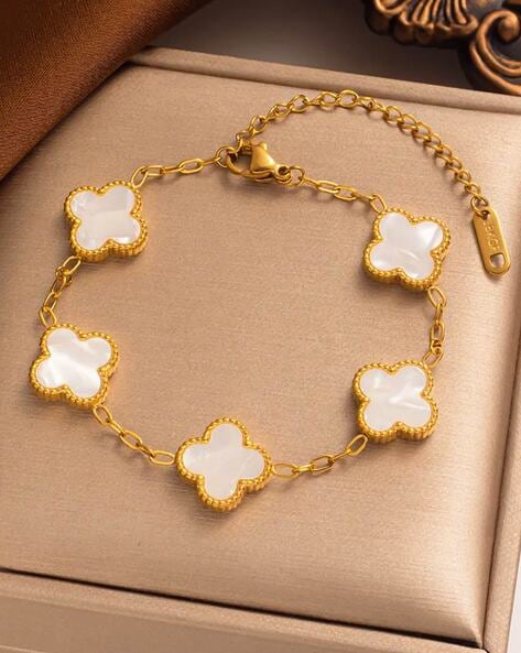 White Lucky Clover Charm Bracelet