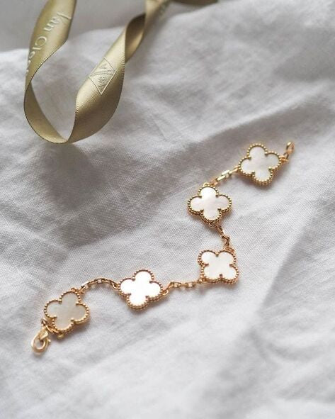 White Lucky Clover Charm Bracelet