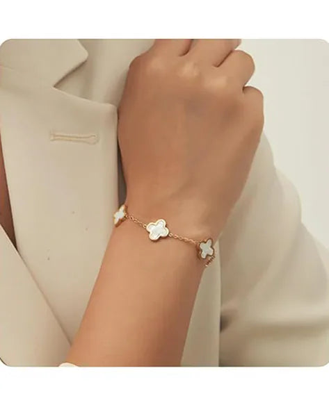 White Lucky Clover Charm Bracelet
