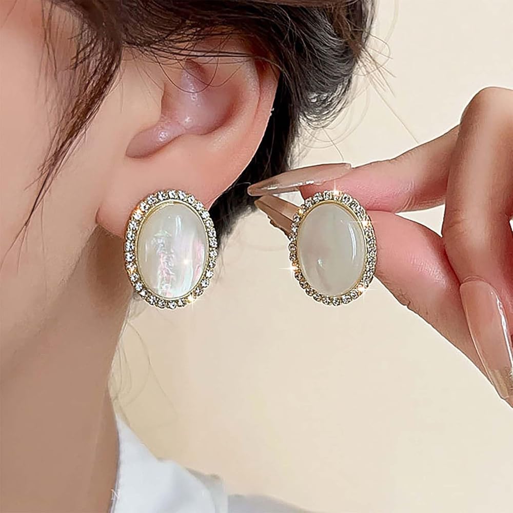 Opal Oval Stone Stud Earrings