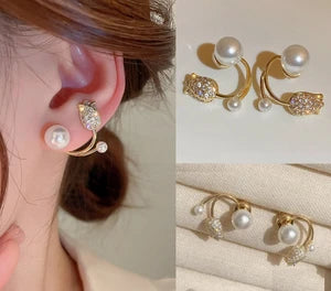 Sparkling Tulip Pearl Cuff Style Earrings