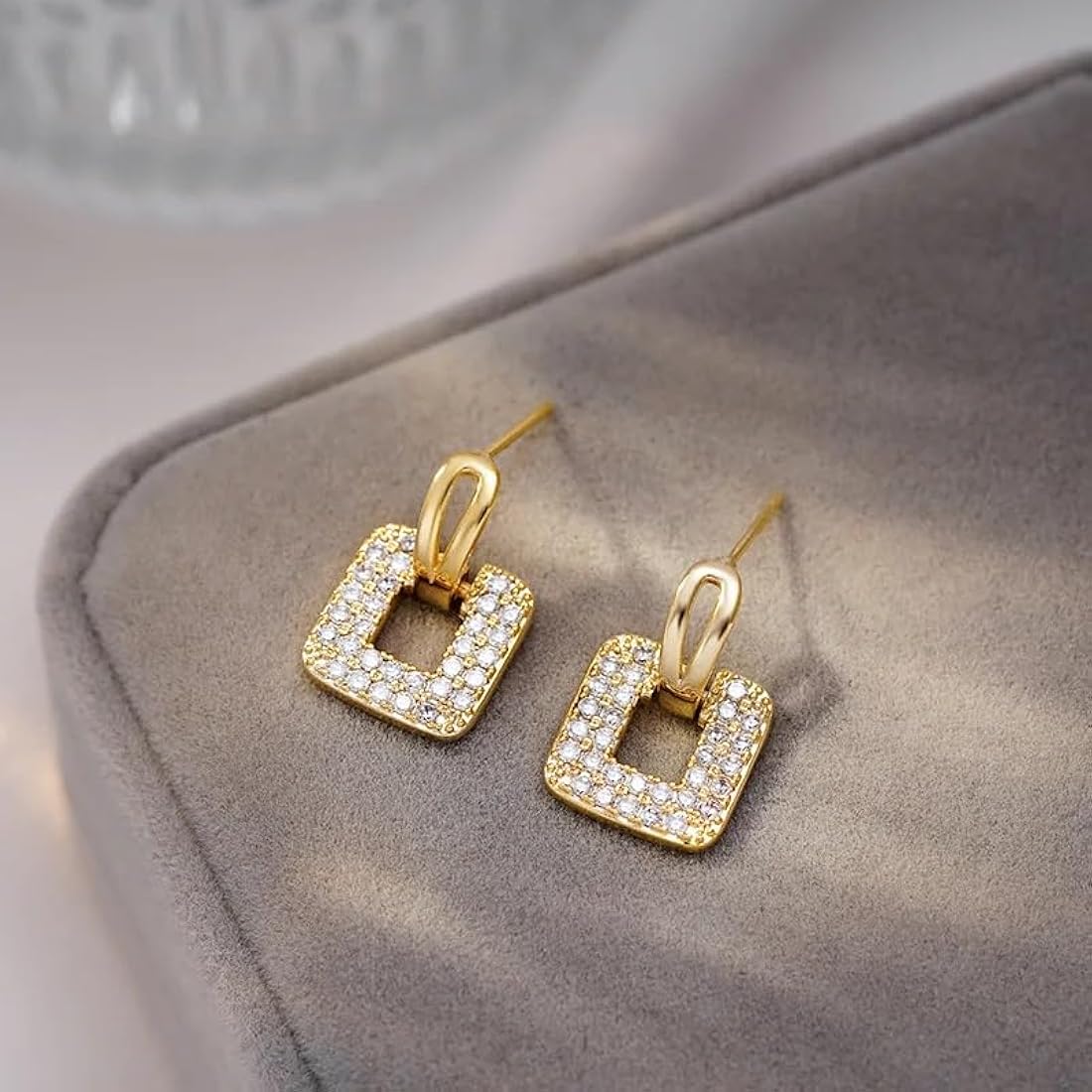 Stone Square Drop Studs Earrings.