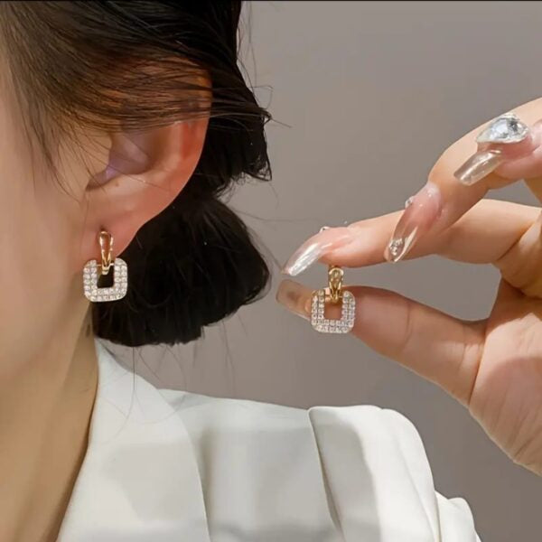 Stone Square Drop Studs Earrings.