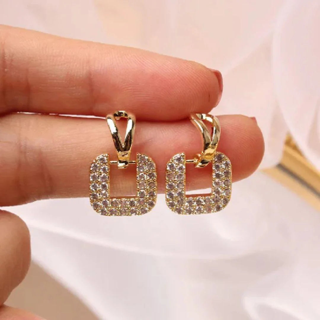 Stone Square Drop Studs Earrings.