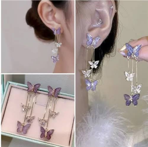 Lavender Butterfly Hanging Long Earrings