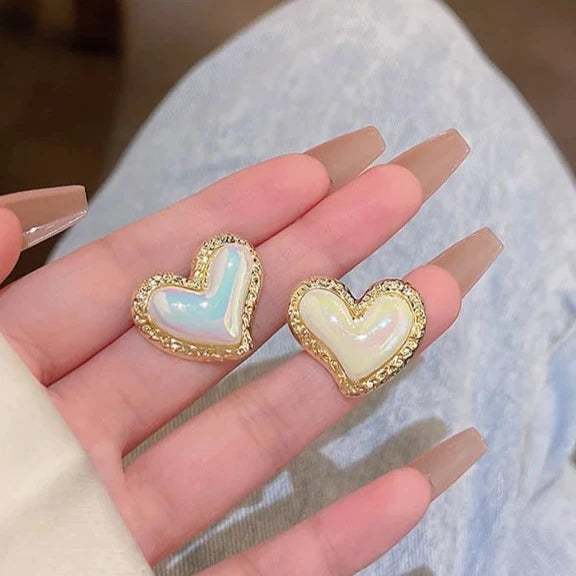 Pearl Heart & Stone Stud Earrings