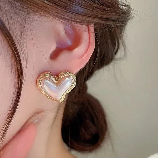 Pearl Heart & Stone Stud Earrings