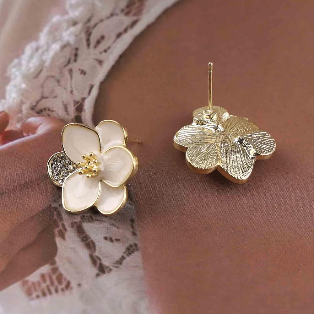 Enamel Floral Stone Stud Earrings