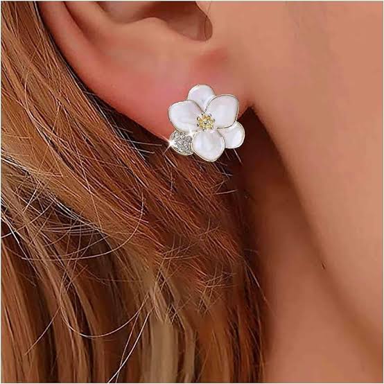 Enamel Floral Stone Stud Earrings