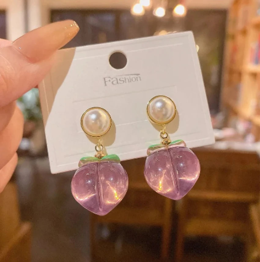 Quirky Peach & Pearl Drop Earrings