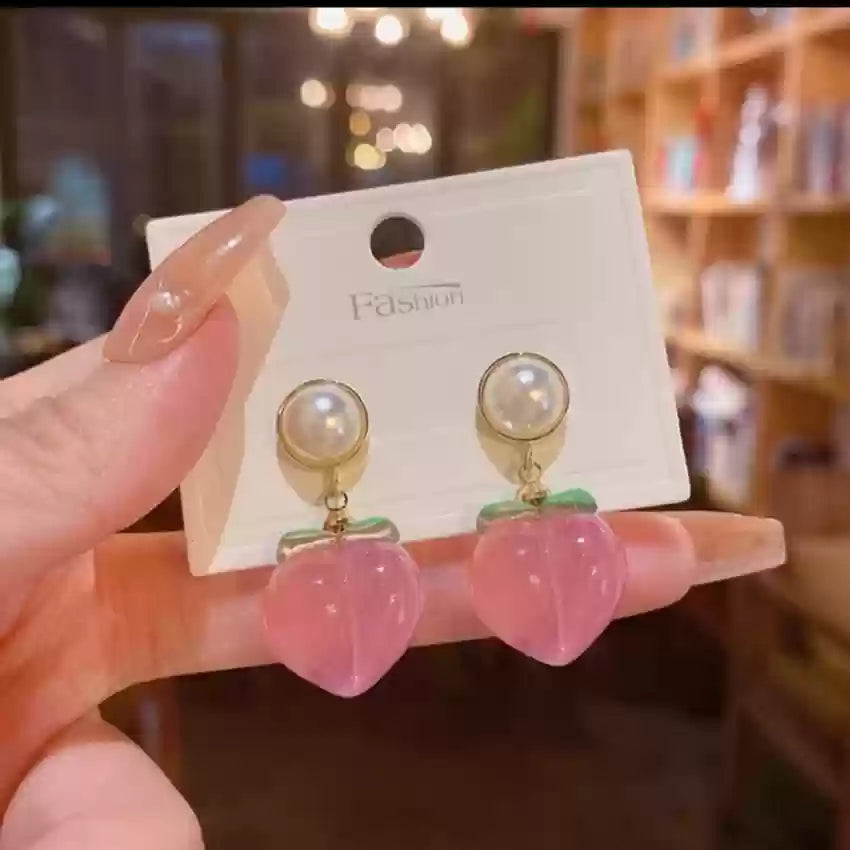 Quirky Peach & Pearl Drop Earrings