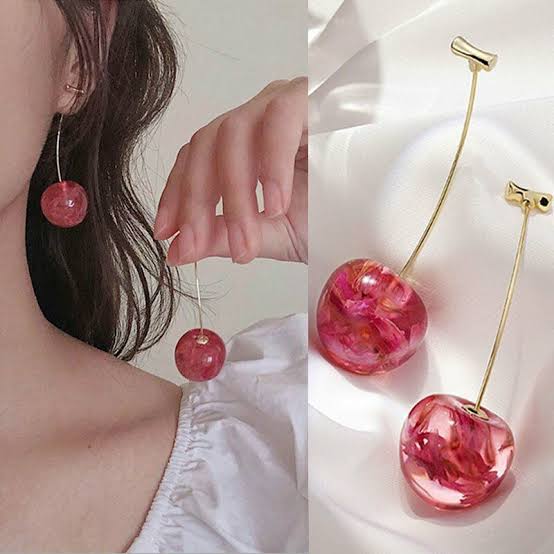 Rose Petals Resin Art Cherry Earrings