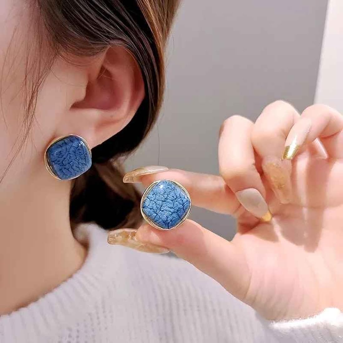Textured Marble Style Stud Earrings