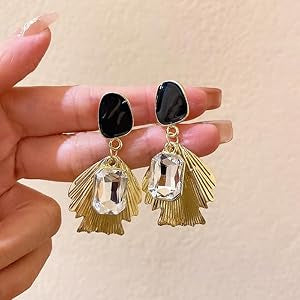 Gold Plated Black Square Crystal Earrings