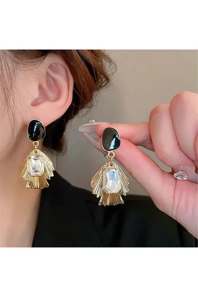 Gold Plated Black Square Crystal Earrings