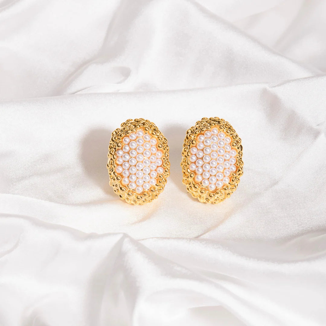 Oval Pearl Stud Earrings