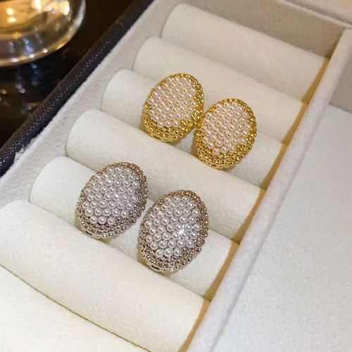 Oval Pearl Stud Earrings