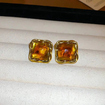 Caramel Geometric Square Studs Earrings