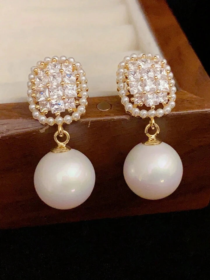 Crystal & Pearl Studded Pearl Drop Earrings