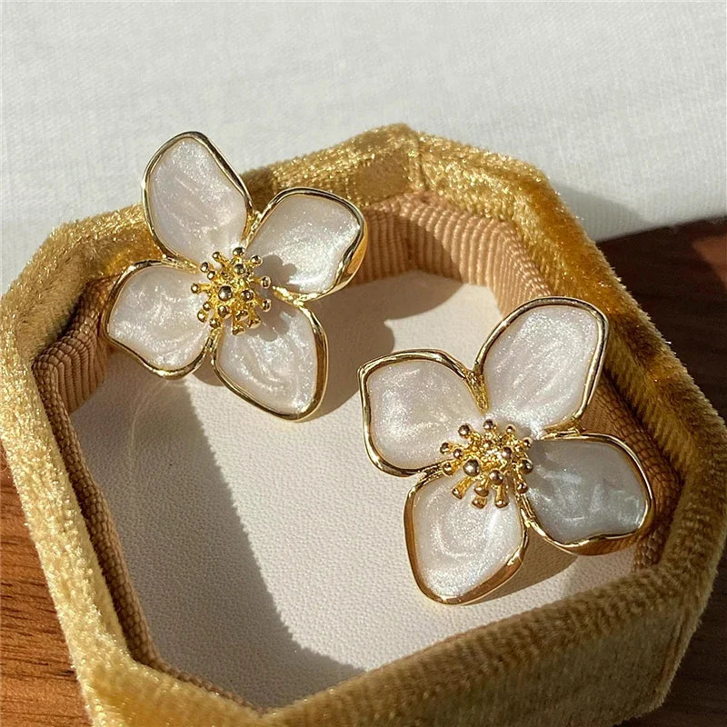 Enamel Delicate Flower Stud Earrings