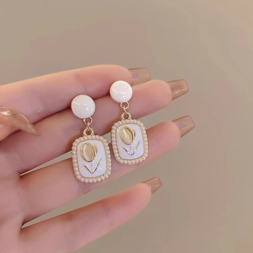 Pear Tulip Opal Drop Earrings
