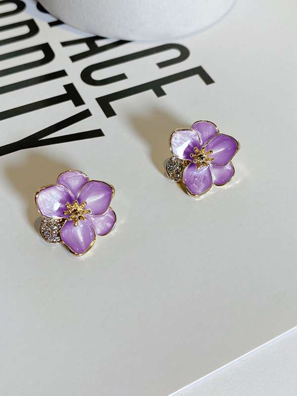 Lavender Enamel Floral Stud Earrings