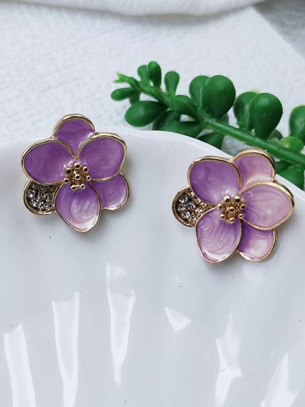Lavender Enamel Floral Stud Earrings