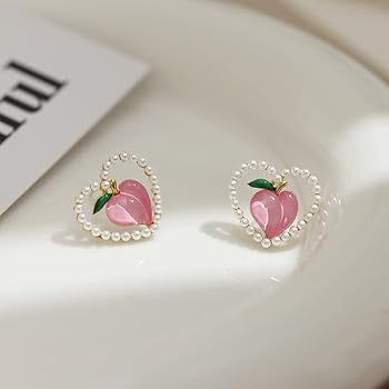 Peach In Pearl Heart Stud Earrings