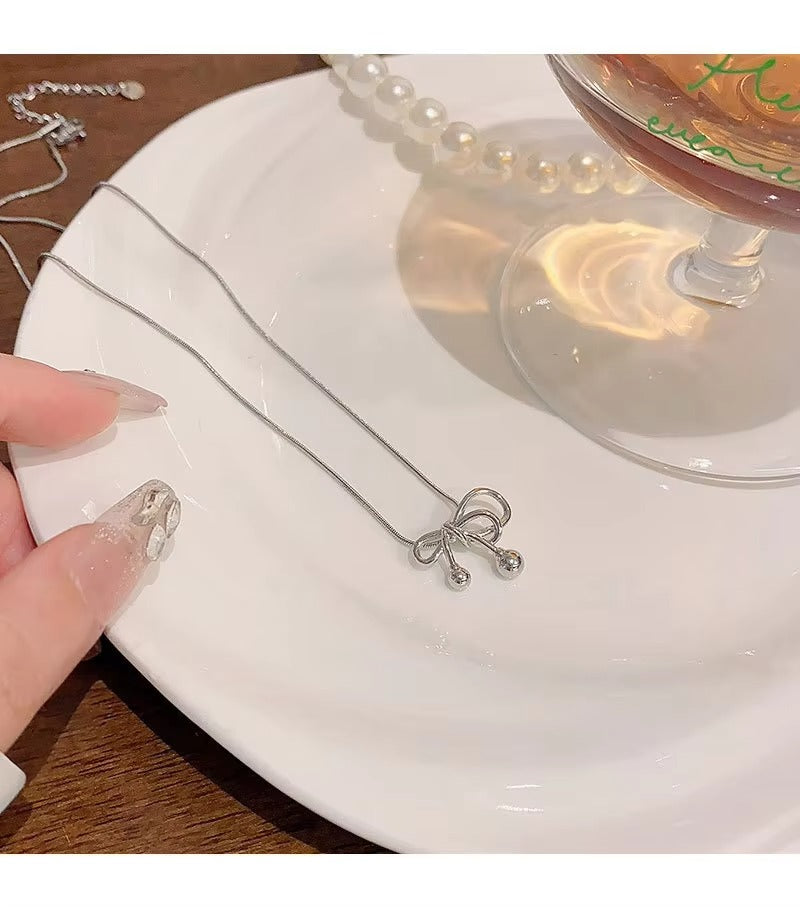 Silver Bow Knot Trendy Necklace