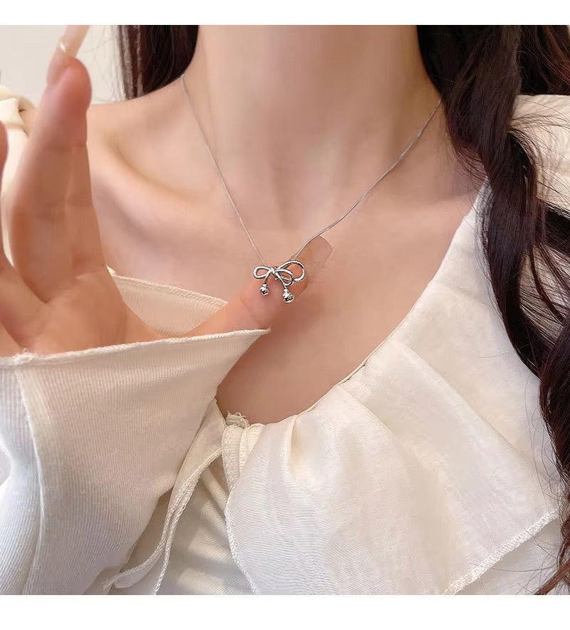 Silver Bow Knot Trendy Necklace