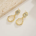 Golden Moonstone Opal Droplet Drop Earrings