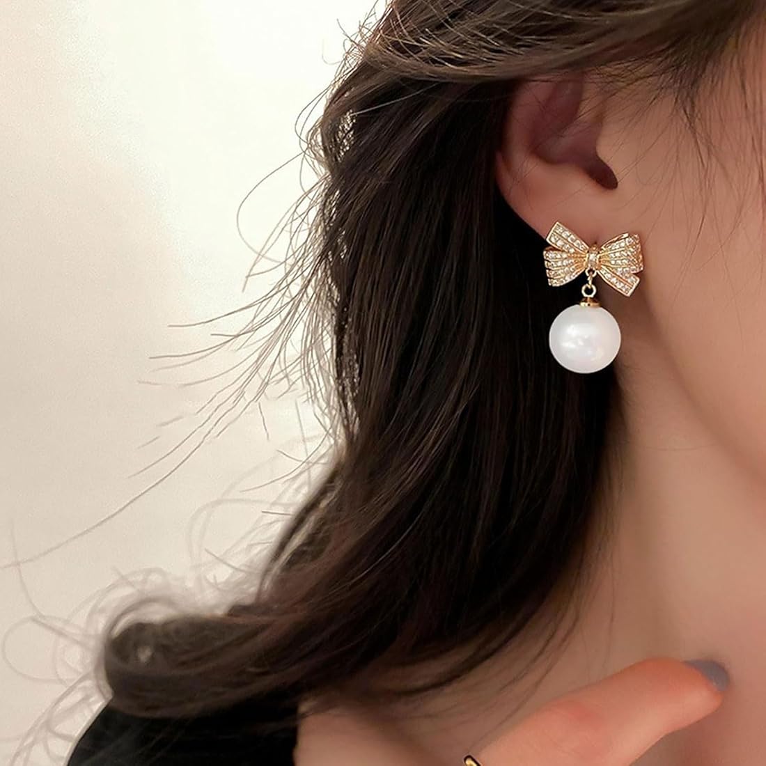 White Pearl Drop Bow Earrings