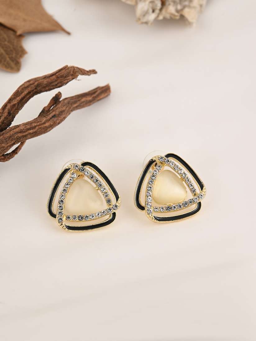 Triangular Rhinestone Pearl Stud Earrings