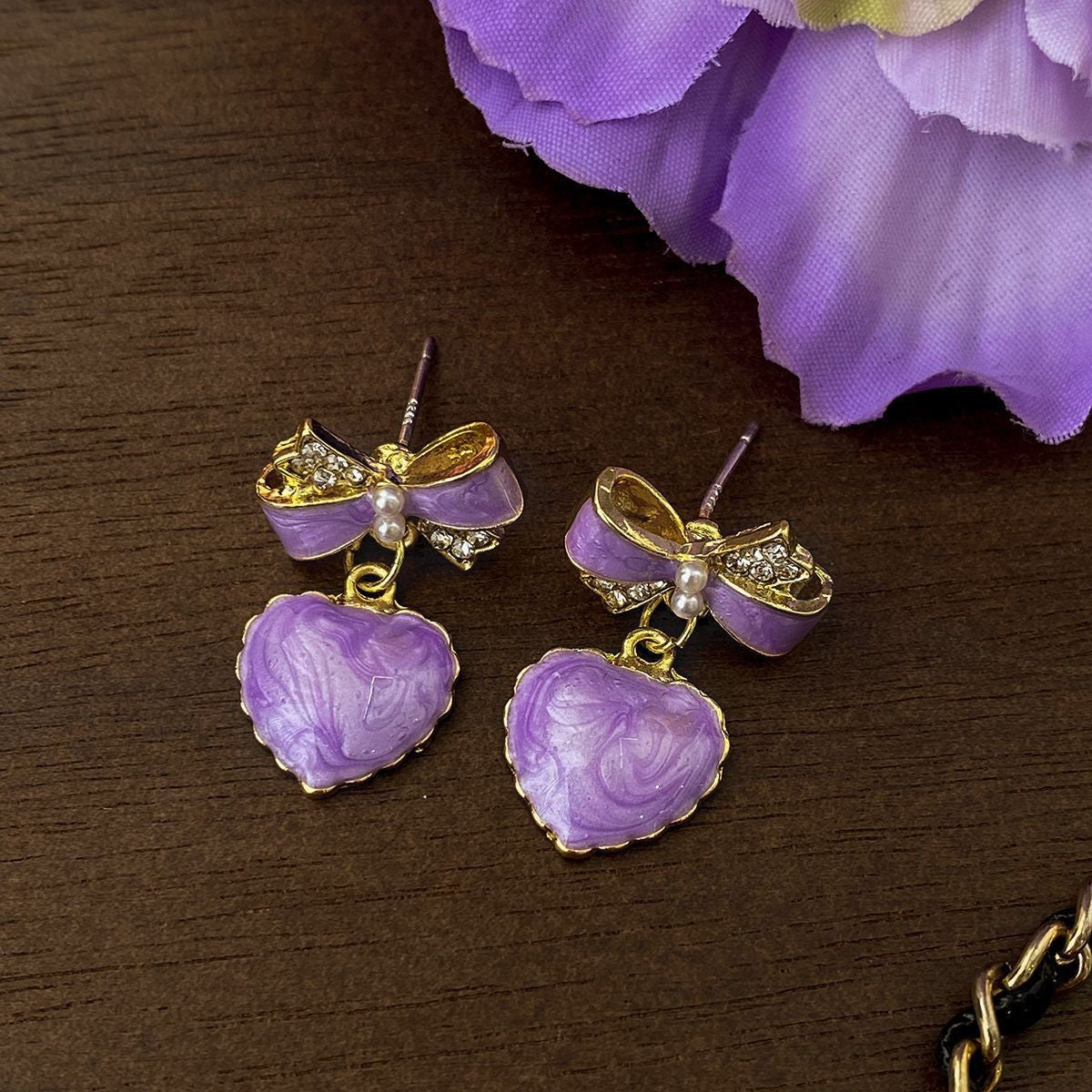 Lavender Bow Knot Heart Drop Earrings