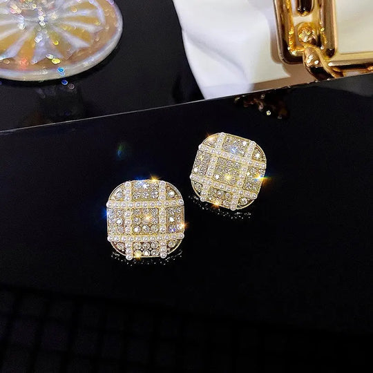 Geometric Full Diamond Pearl Beads Earrings