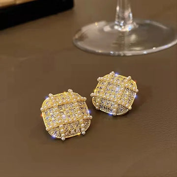 Geometric Full Diamond Pearl Beads Earrings