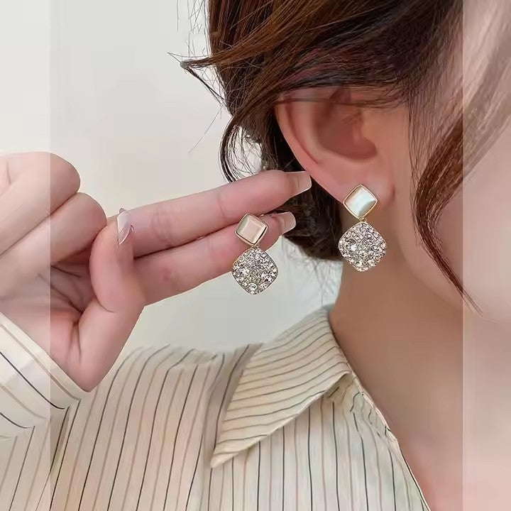 Geometric Zircon & Cat’s Eye Stone Earrings