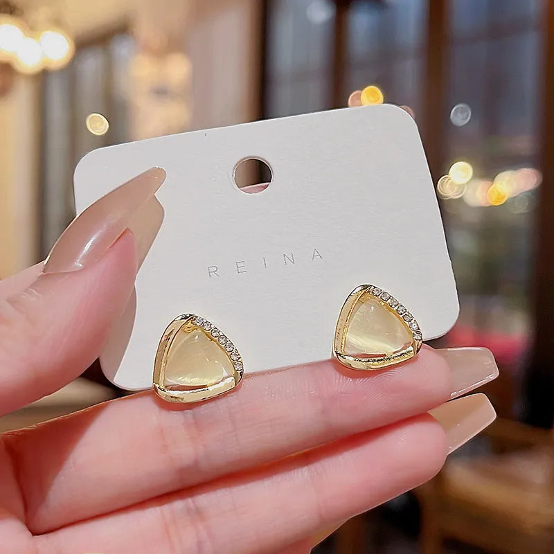 Cat’s Eye Triangle Stud Earrings