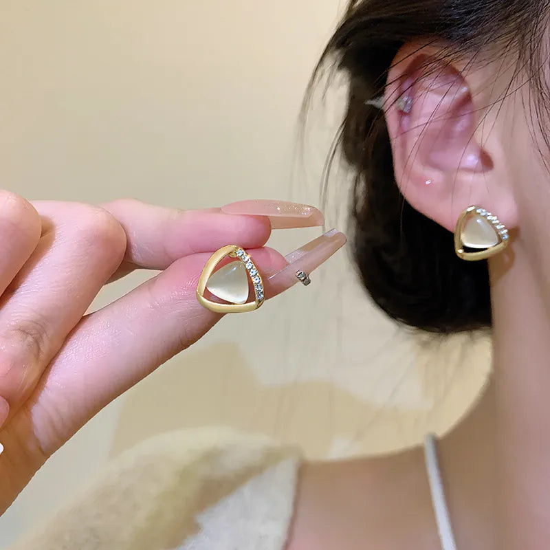 Cat’s Eye Triangle Stud Earrings