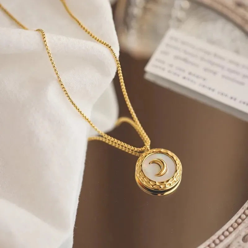 Pearl Shell Moon Stud Necklace
